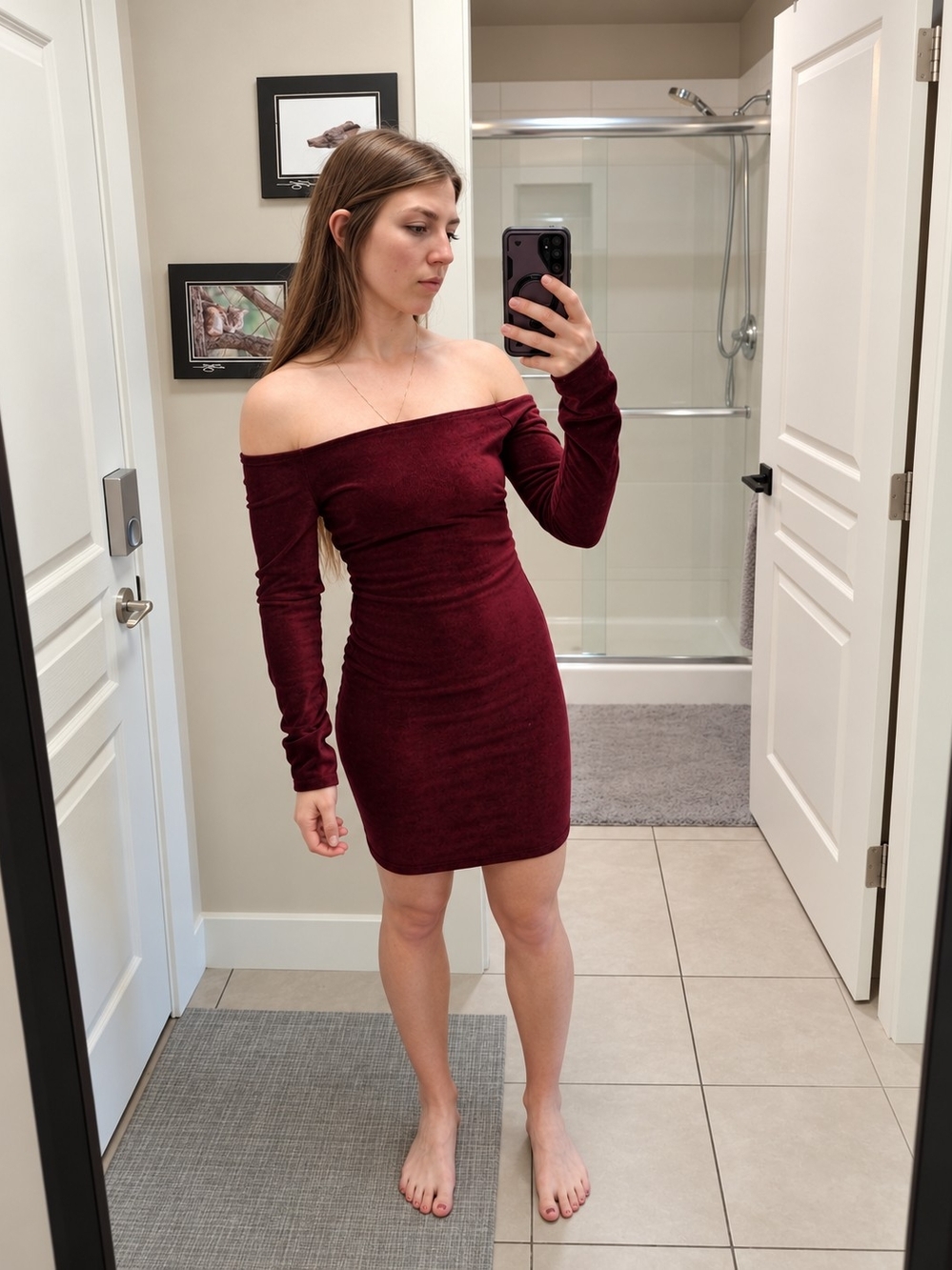 Burgundy Off-Shoulder Mini Dress